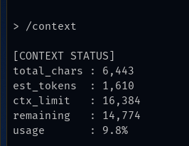 Showing token usage context